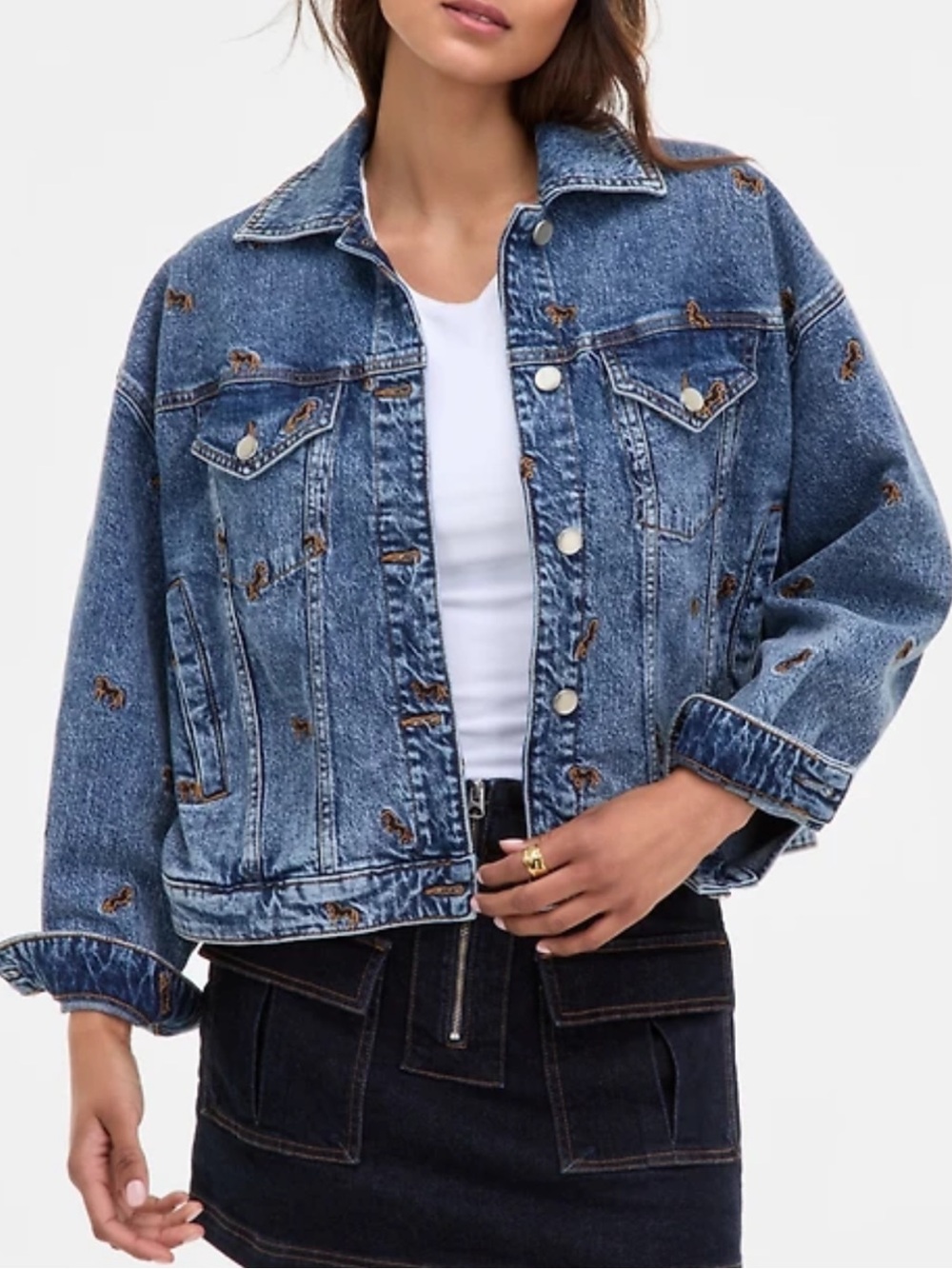 Horse Embroidered Blue Denim Trucker Jacket! Adorable! New! XL